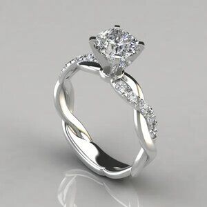Solitaire Ring with Accent Stones in Twisted Band, Size 7